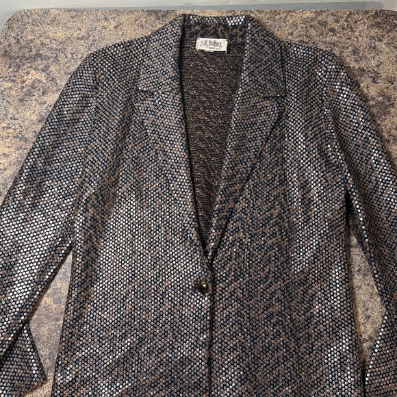 Vintage St. John by Marie Gray Glamorous Metallic Knit Blazer Made in USA Sz 10 - Picture 14 of 16